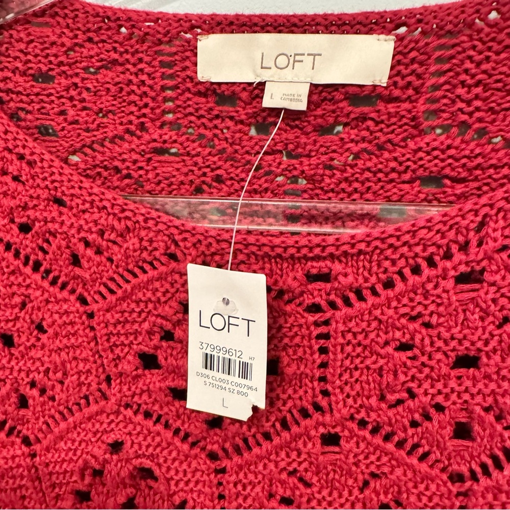 Loft NWT Raspberry Colored Open Knit Sweater Size L - Picture 4 of 4